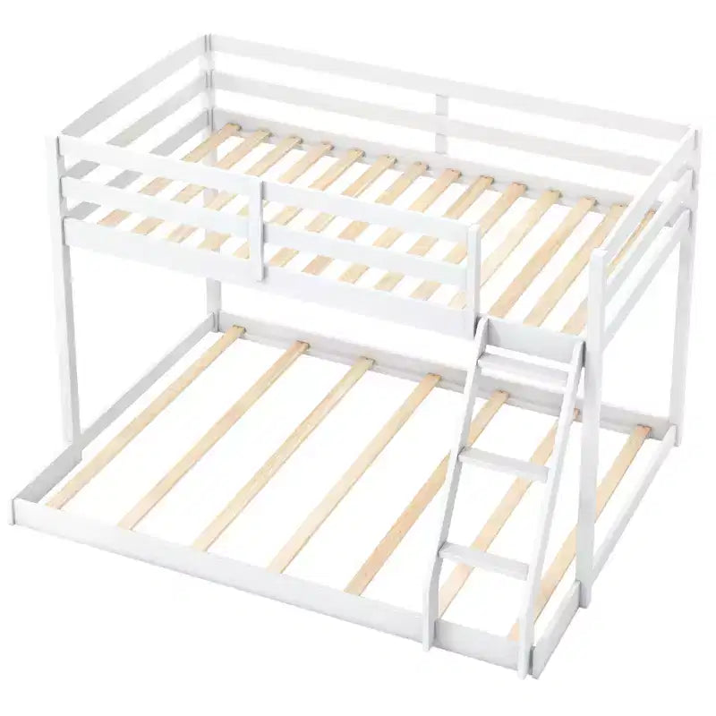 Lit superposé double Costway avec échelle intégrée et barrières de sécurité, bois massif gris/blanc