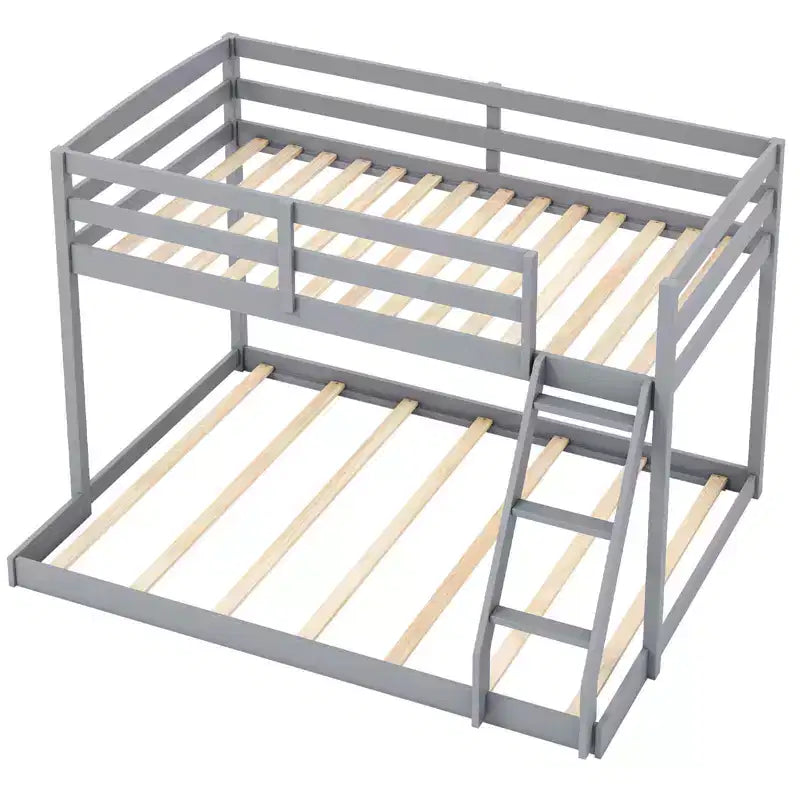 Lit superposé double Costway avec échelle intégrée et barrières de sécurité, bois massif gris/blanc