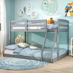 Costway Twin Over Full Bunk Bed with Integrated Ladder & Safety Guardrails Solid Wood Gray/White