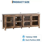Meuble TV pour 65 pouces, meuble de divertissement élégant avec armoire de rangement et 4 portes coulissantes en verre, console TV moderne pour salon, chambre à coucher