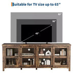 Meuble TV pour 65 pouces, meuble de divertissement élégant avec armoire de rangement et 4 portes coulissantes en verre, console TV moderne pour salon, chambre à coucher