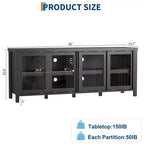 Meuble TV pour 65 pouces, meuble de divertissement élégant avec armoire de rangement et 4 portes coulissantes en verre, console TV moderne pour salon, chambre à coucher