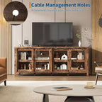 Meuble TV pour 65 pouces, meuble de divertissement élégant avec armoire de rangement et 4 portes coulissantes en verre, console TV moderne pour salon, chambre à coucher