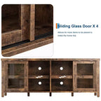 Meuble TV pour 65 pouces, meuble de divertissement élégant avec armoire de rangement et 4 portes coulissantes en verre, console TV moderne pour salon, chambre à coucher