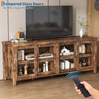Meuble TV pour 65 pouces, meuble de divertissement élégant avec armoire de rangement et 4 portes coulissantes en verre, console TV moderne pour salon, chambre à coucher