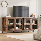 Meuble TV pour 65 pouces, meuble de divertissement élégant avec armoire de rangement et 4 portes coulissantes en verre, console TV moderne pour salon, chambre à coucher