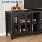 Meuble TV pour 65 pouces, meuble de divertissement élégant avec armoire de rangement et 4 portes coulissantes en verre, console TV moderne pour salon, chambre à coucher