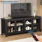 Meuble TV pour 65 pouces, meuble de divertissement élégant avec armoire de rangement et 4 portes coulissantes en verre, console TV moderne pour salon, chambre à coucher