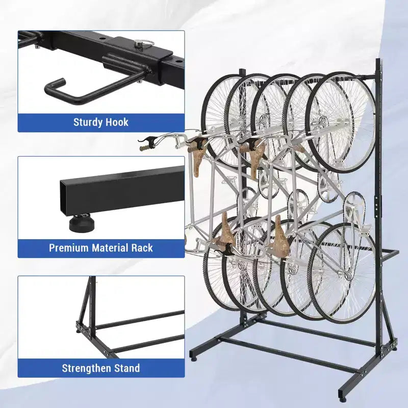 Support à vélos, rangement vertical autoportant pour 5 vélos - Capacité de 136 kg, hauteur réglable, support intérieur, noir
