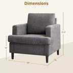 Fauteuil d'appoint moderne surdimensionné, fauteuil rembourré en lin avec coussin épais, fauteuil confortable de style Mid-Century pour salon ou chambre à coucher, gris