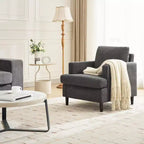 Fauteuil d'appoint moderne surdimensionné, fauteuil rembourré en lin avec coussin épais, fauteuil confortable de style Mid-Century pour salon ou chambre à coucher, gris