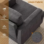 Fauteuil d'appoint moderne surdimensionné, fauteuil rembourré en lin avec coussin épais, fauteuil confortable de style Mid-Century pour salon ou chambre à coucher, gris
