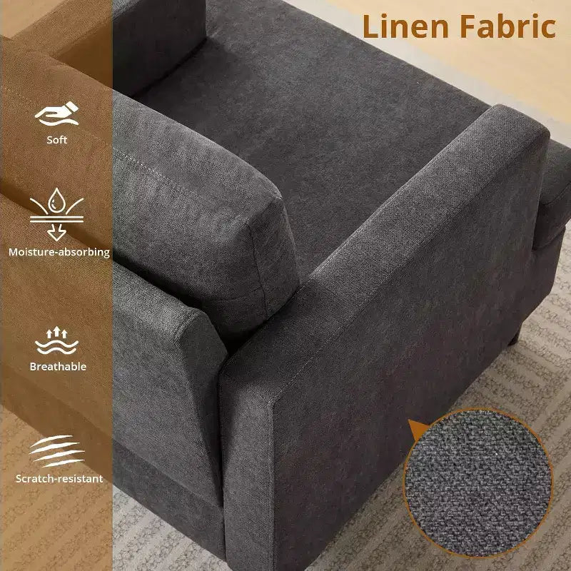 Fauteuil d'appoint moderne surdimensionné, fauteuil rembourré en lin avec coussin épais, fauteuil confortable de style Mid-Century pour salon ou chambre à coucher, gris