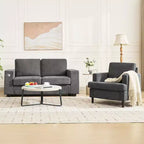 Fauteuil d'appoint moderne surdimensionné, fauteuil rembourré en lin avec coussin épais, fauteuil confortable de style Mid-Century pour salon ou chambre à coucher, gris
