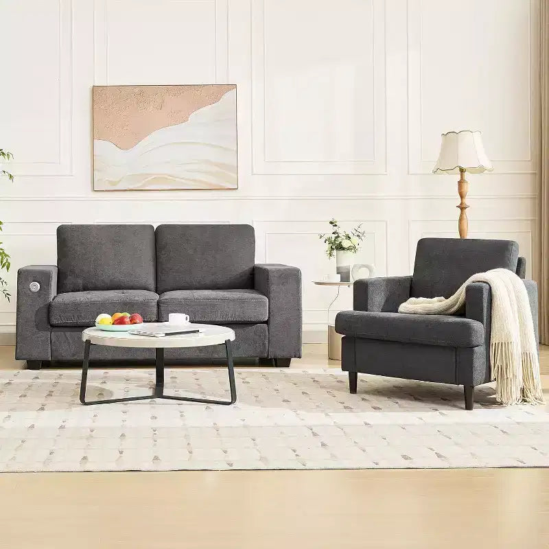 Fauteuil d'appoint moderne surdimensionné, fauteuil rembourré en lin avec coussin épais, fauteuil confortable de style Mid-Century pour salon ou chambre à coucher, gris