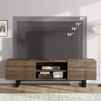 Meuble TV industriel pour téléviseur de 75 pouces, centre de divertissement naturel avec 2 tiroirs et pieds de support robustes, meuble TV en bois