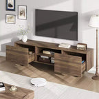 Meuble TV industriel pour téléviseur de 75 pouces, centre de divertissement naturel avec 2 tiroirs et pieds de support robustes, meuble TV en bois