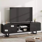 Meuble TV industriel pour téléviseur de 75 pouces, centre de divertissement naturel avec 2 tiroirs et pieds de support robustes, meuble TV en bois