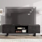 Meuble TV industriel pour téléviseur de 75 pouces, centre de divertissement naturel avec 2 tiroirs et pieds de support robustes, meuble TV en bois