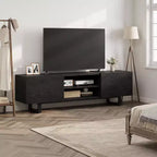 Meuble TV industriel pour téléviseur de 75 pouces, centre de divertissement naturel avec 2 tiroirs et pieds de support robustes, meuble TV en bois