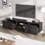 Meuble TV industriel pour téléviseur de 75 pouces, centre de divertissement naturel avec 2 tiroirs et pieds de support robustes, meuble TV en bois