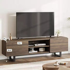 Meuble TV industriel pour téléviseur de 75 pouces, centre de divertissement naturel avec 2 tiroirs et pieds de support robustes, meuble TV en bois