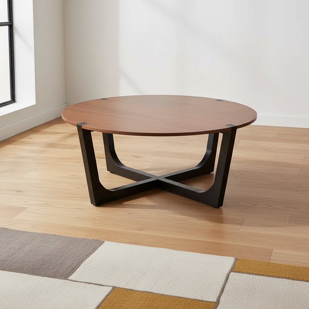 2 Pieces Coffee Table Set Cocktail Table Round Center Table End Table Accent Table Sofa Side Table, Brown & Black - ModernLuxe