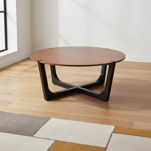 2 Pieces Coffee Table Set Cocktail Table Round Center Table End Table Accent Table Sofa Side Table, Brown & Black - ModernLuxe