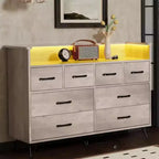 Commode à 8 tiroirs Meuble TV avec station de charge - Meuble de rangement noir pour chambre à coucher et salon