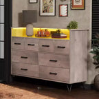 Commode à 8 tiroirs Meuble TV avec station de charge - Meuble de rangement noir pour chambre à coucher et salon