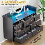 Commode à 8 tiroirs Meuble TV avec station de charge - Meuble de rangement noir pour chambre à coucher et salon