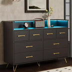 Commode à 8 tiroirs Meuble TV avec station de charge - Meuble de rangement noir pour chambre à coucher et salon