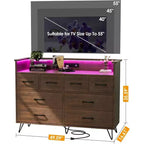 Commode à 8 tiroirs Meuble TV avec station de charge - Meuble de rangement noir pour chambre à coucher et salon
