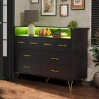Commode à 8 tiroirs Meuble TV avec station de charge - Meuble de rangement noir pour chambre à coucher et salon