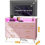 Commode à 8 tiroirs Meuble TV avec station de charge - Meuble de rangement noir pour chambre à coucher et salon