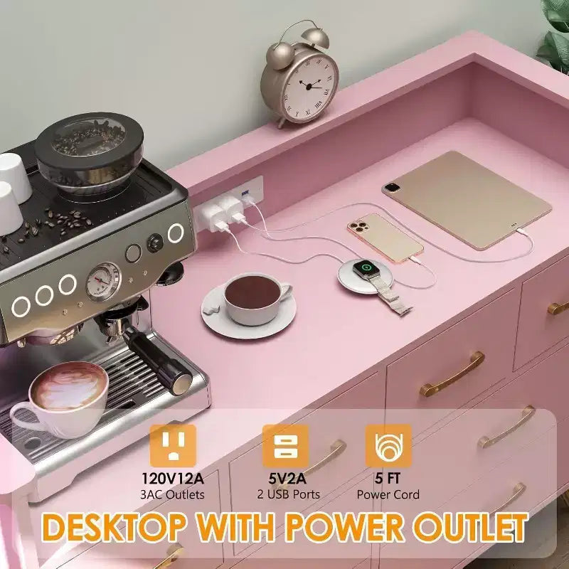 Commode à 8 tiroirs Meuble TV avec station de charge - Meuble de rangement noir pour chambre à coucher et salon