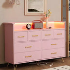 Commode à 8 tiroirs Meuble TV avec station de charge - Meuble de rangement noir pour chambre à coucher et salon