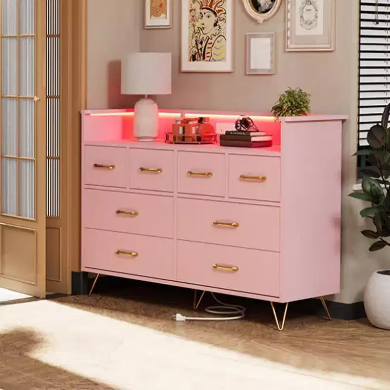 Commode à 8 tiroirs Meuble TV avec station de charge - Meuble de rangement noir pour chambre à coucher et salon