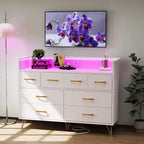 Commode à 8 tiroirs Meuble TV avec station de charge - Meuble de rangement noir pour chambre à coucher et salon