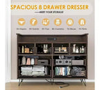 Commode à 8 tiroirs Meuble TV avec station de charge - Meuble de rangement noir pour chambre à coucher et salon