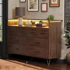 Commode à 8 tiroirs Meuble TV avec station de charge - Meuble de rangement noir pour chambre à coucher et salon