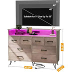 Commode à 8 tiroirs Meuble TV avec station de charge - Meuble de rangement noir pour chambre à coucher et salon