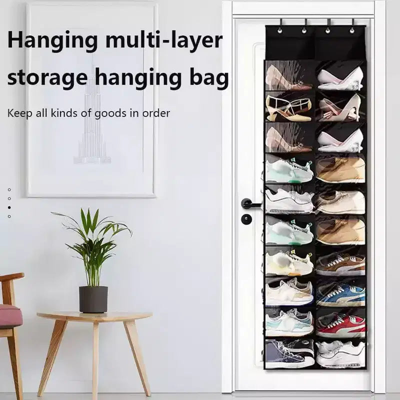 Range-chaussures à suspendre à la porte, convient pour 20 paires, organisateur de chaussures anti-poussière à suspendre pour porte de placard, 20 grandes poches et 4 crochets métalliques