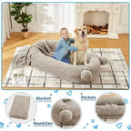 Lit pour chien humain, 180 x 114 x 30 cm, grand lit pour chien avec couverture, poches de rangement, poignée portable, housse amovible, lit pour animal de compagnie taille humaine pour adulte