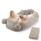 Lit pour chien humain, 180 x 114 x 30 cm, grand lit pour chien avec couverture, poches de rangement, poignée portable, housse amovible, lit pour animal de compagnie taille humaine pour adulte