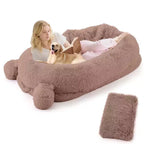 Lit pour chien humain, 180 x 114 x 30 cm, grand lit pour chien avec couverture, poches de rangement, poignée portable, housse amovible, lit pour animal de compagnie taille humaine pour adulte