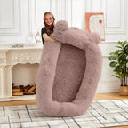 Lit pour chien humain, 180 x 114 x 30 cm, grand lit pour chien avec couverture, poches de rangement, poignée portable, housse amovible, lit pour animal de compagnie taille humaine pour adulte