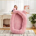 Lit pour chien humain, 180 x 114 x 30 cm, grand lit pour chien avec couverture, poches de rangement, poignée portable, housse amovible, lit pour animal de compagnie taille humaine pour adulte