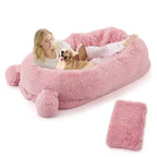 Lit pour chien humain, 180 x 114 x 30 cm, grand lit pour chien avec couverture, poches de rangement, poignée portable, housse amovible, lit pour animal de compagnie taille humaine pour adulte