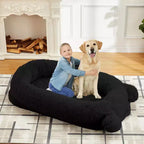 Human Dog Bed, 71''x45''x12'' Large Dog Bed with Blanket, Storage Pockets, Portable Handle, Removable Cover, Human Size Pet Bed for Adult
